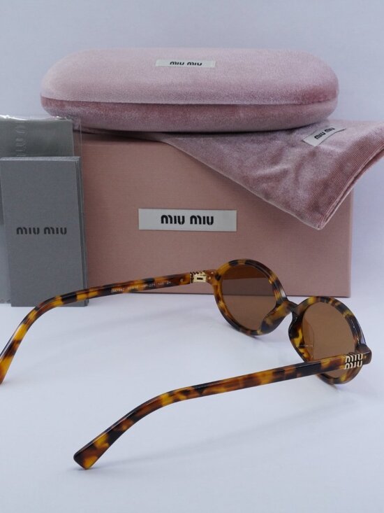 Miu Miu MU04ZS 19P2Z1 Oval Sunglasses – Light Havana\\Brown